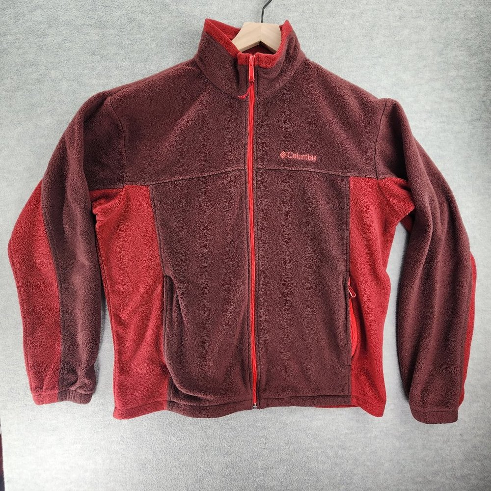 Columbia Sweater Mens Extra Large Red Color Block Fleece Casual Full Zip Pockets